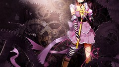 Gears stripes blush anime girls brunettes lolita fashion purple 