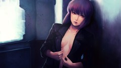 Ghost in the Shell pink eyes anime girls short hair purple hair 