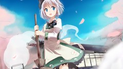Ghosts white hair blue eyes short hair konpaku youmu touhou 