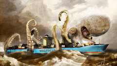 Giant squid ships artwork