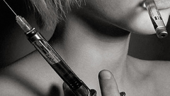 Girl blond grey ampoule syringe injection