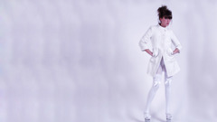 Girl brunette white jacket