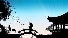 Girl dream Bridge vector morning asian
