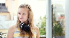 Girl long hairs headphones