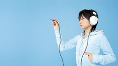 Girl Music white headphones image brunette