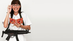 Girl weapons smile gun brunette ) With tactical OPS