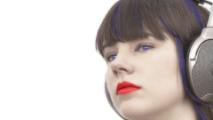 Girls brunette red lips