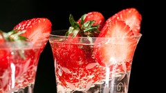 Glass food black background drinks strawberries fruits