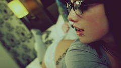 Glass woman glasses socks colored tattoos piercings duplicate 