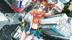 Glasses Air Gear falling skirts long hair anime girls blue eyes 