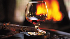 Glasses alcohol cigars cognac fireplaces
