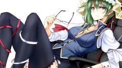 Glasses anime girls blue eyes green hair touhou shikieiki 