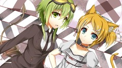 Glasses anime girls green eyes vocaloid green hair kagamine rin 