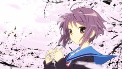 Glasses anime girls school uniforms nagato yuki cherry blossoms 