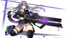 Glasses anime girls seifuku gray hair purple eyes meganekko 