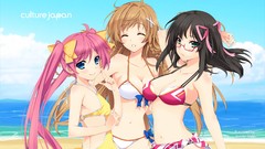 Glasses Beaches pink hair anime girls blue eyes green eyes 