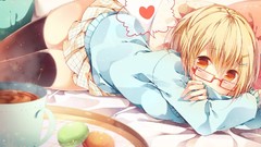 Glasses blondes skirts anime girls short hair yellow eyes 