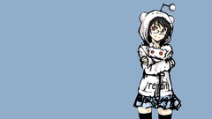 Glasses blue background hoodies anime girls black hair os-tan 