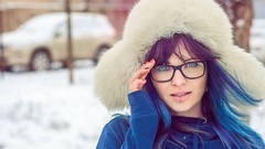 Glasses blue eyes brunettes piercings girls with glasses