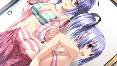 Glasses blue hair anime girls purple software game cg purple 
