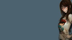 Glasses blush anime girls blue eyes brunettes Simple Background 