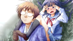 Glasses blush school uniforms purple eyes Bungaku Shoujo Danshi 