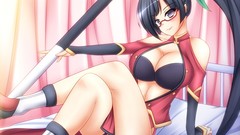 Glasses bra black hair blazblue cleavage underwear panties 