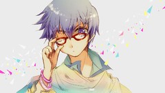 Glasses bracelets blue hair blue eyes short hair vocaloid 