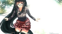 Glasses coach skirts long hair brunettes meganekko thigh highs