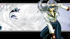 Glasses collar white hair gloves long hair anime girls cleavage