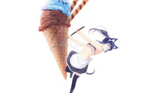 Glasses dress ice cream long hair blue eyes brunettes maids 