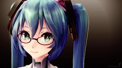 Glasses faces 3d long hair green eyes hatsune miku vocaloid 
