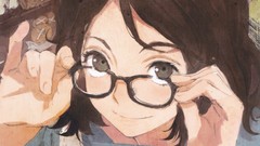 Glasses faces anime girls brown eyes brunettes short hair