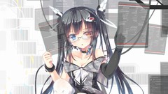 Glasses gloves heterochromia bare shoulders nekomimi meganekko 