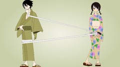 Glasses green background kimono anime girls brown eyes bandages 