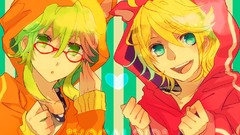 Glasses Hearts hoodies blondes anime girls green eyes vocaloid 