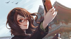 Glasses iphone smiling long hair anime girls brunettes 