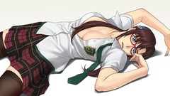 Glasses long hair anime girls blue eyes brunettes school 