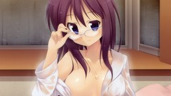 Glasses long hair anime girls blue eyes meganekko no bra open 