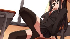 Glasses long hair anime girls brown eyes school uniforms 