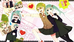 Glasses long hair blue eyes green eyes short hair hatsune miku 