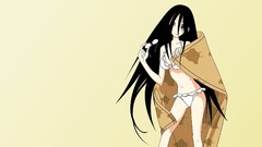 Glasses navel blanket yellow background red eyes long hair 