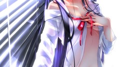 Glasses navel long hair anime girls lingerie blue eyes 