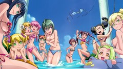 Glasses red eyes blondes blue hair pink hair pink eyes anime 