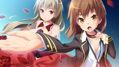 Glasses red eyes long hair anime girls brown eyes brunettes 