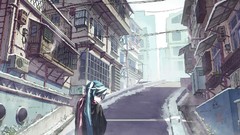 Glasses roads houses buildings jackets outdoors scarfs long 