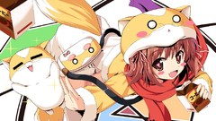 Glasses scarfs anime girls brown eyes tails