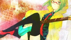 Glasses Shorts green eyes short hair vocaloid green hair 
