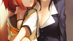 Glasses sitting stockings skirts blush anime girls school 