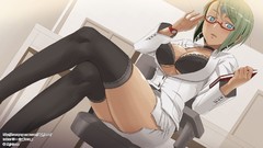 Glasses skirts anime girls bra meganekko thigh highs open shirt 